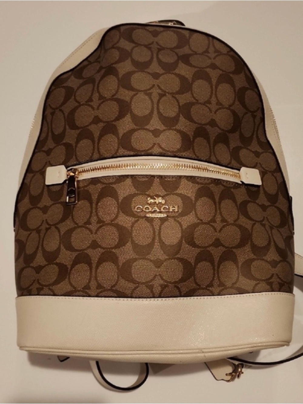 Coach Signature Monogram Backpack in Brown & Cream